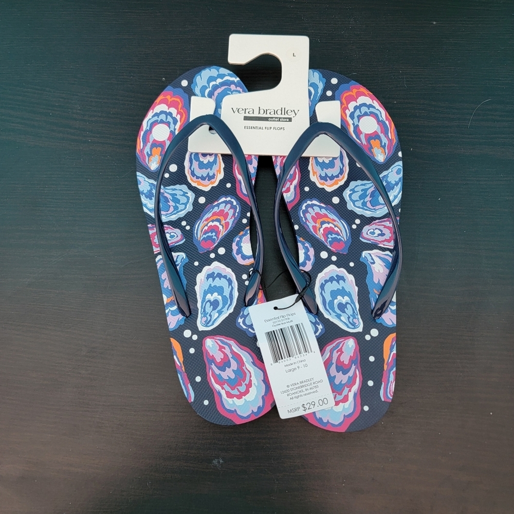 Vera Bradley Essential Flip Flops Size 9/10 (L) in Oyster Bar New with Tags